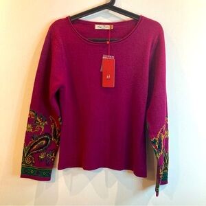 SISSY  ME Sz L Wool Blend Paisley Sleeve Detail Scoop Neck Fitted Sweater NWT